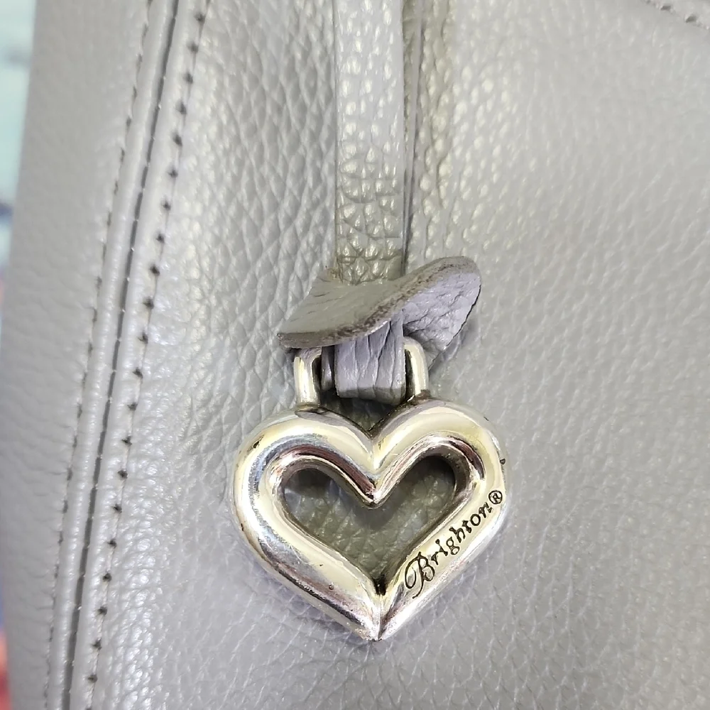 Brighton Gray Leather Shoulder Bag with Gold Hardware